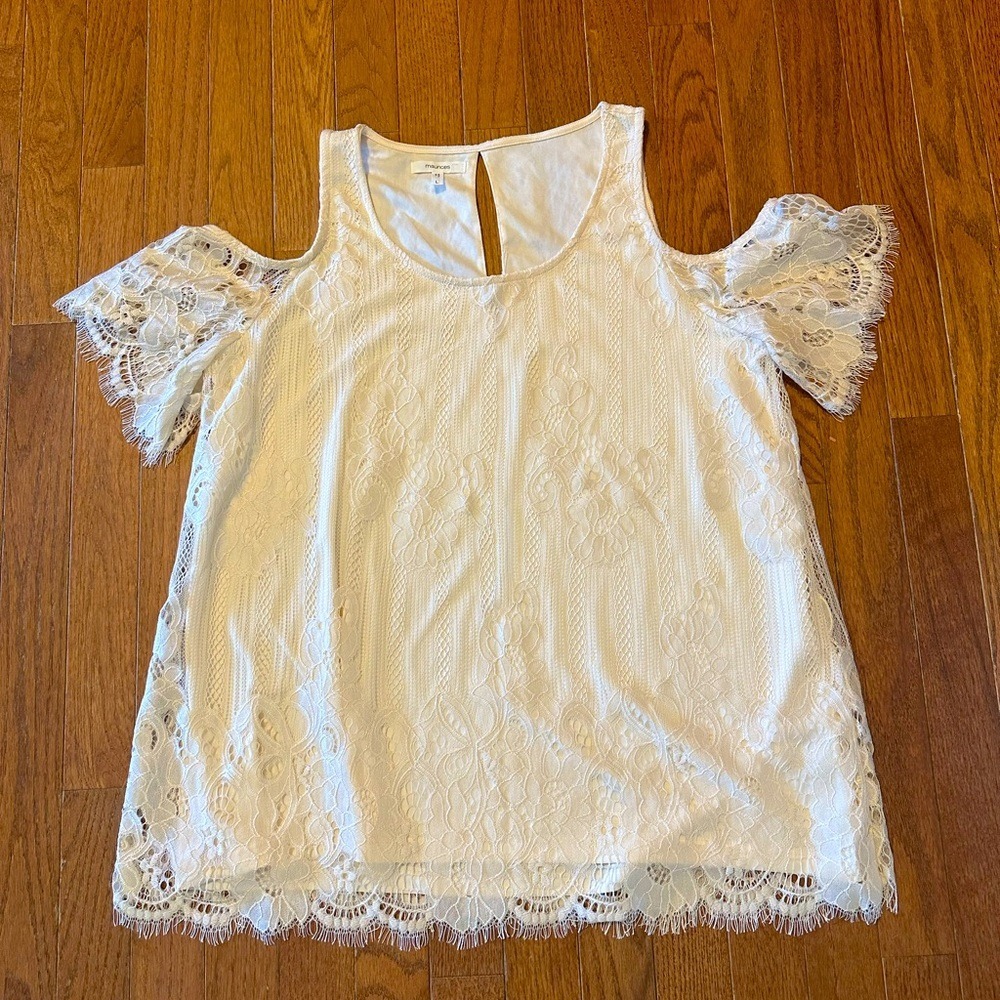 Maurice's Drop shoulder‎ Nylon Fringe Lace Size Large Cream